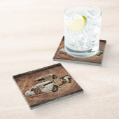 Vintager LKW Rustikaler Untersetzer aus Holzglas (Schrägansicht)