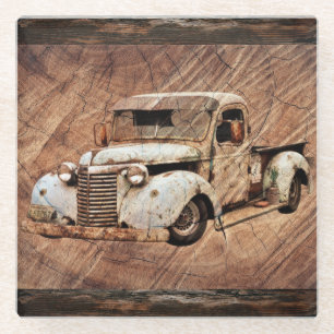 Vintager LKW Rustikaler Untersetzer aus Holzglas
