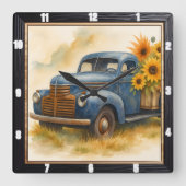 Vintager LKW-Sonnenblumenbetrieb Quadratische Wanduhr (Vorderseite)