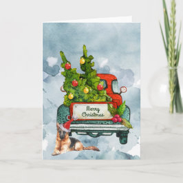 Vintager LKW und deutsche Schäfer Wasserfarben Kun Karte