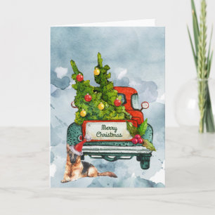 Vintager LKW und deutsche Schäfer Wasserfarben Kun Karte