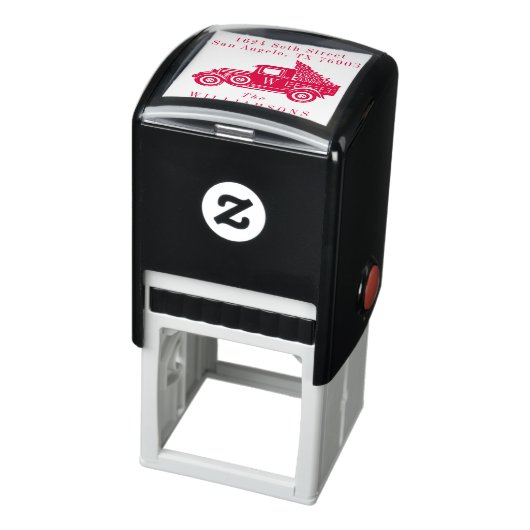 Vintager LKW & Weihnachtsbaum Monogram-Adresse Permastempel