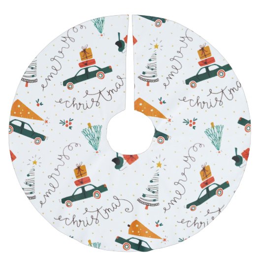 Vintager LKW Winter Grüne Pinienbäume Weihnachten Polyester Weihnachtsbaumdecke (Vorderseite)