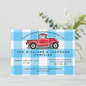 Vintager Lkw zum Vater Blue Buffalo Karo Einladung (Stehend Vorderseite)