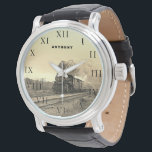 Vintager Lokomotivzug Birthday Black Gold Armbanduhr<br><div class="desc">Vintage Lokomotive,  Bahn,  Schwarz und Weiß,  Uhr. Personalisieren Sie es mit Ihrem Namen.</div>