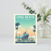 Vintager Long Beach Postkarte (Stehend Vorderseite)
