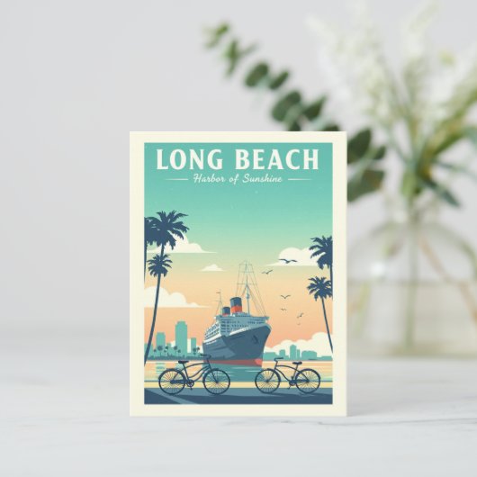Vintager Long Beach Postkarte (Stehend Vorderseite)