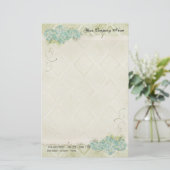 Vintager Look Blumenblauer Hydrangea Blume wirbeln Briefpapier (Stehend Vorderseite)