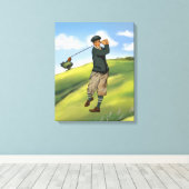 Vintager Look Golfer Golf Leinwanddruck (Insitu (Holzboden))