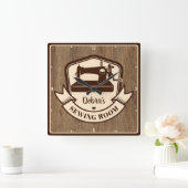 Vintager Look Personalisiert Seamstress Nähraum Quadratische Wanduhr (Zuhause)