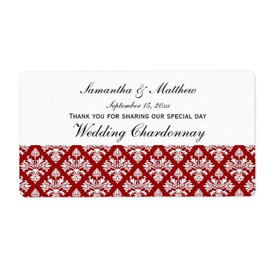 Vintager Look Red & White Damask #3 Weinetikett (Vorne)