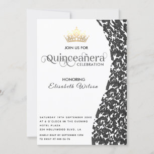Vintager Luxus-Damast Gold tiara Quinceañera Einladung