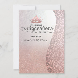 Vintager Luxusdamast Tiara Quinceañera Einladung