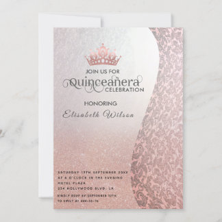 Vintager Luxusdamast Tiara Quinceañera Einladung