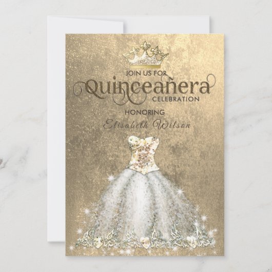Vintager Luxusgold Tiara Quinceñera Einladung (Vorderseite)