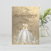 Vintager Luxusgold Tiara Quinceñera Einladung (Stehend Vorderseite)