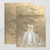 Vintager Luxusgold Tiara Quinceñera Einladung (Vorne/Hinten)