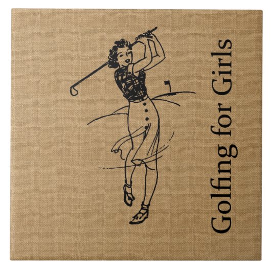 Vintager Mädchen-Golfspieler auf der Fliese (Vorderseite)