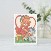 Vintager Mädchenund PudelValentine Feiertagspostkarte (Stehend Vorderseite)