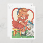 Vintager Mädchenund PudelValentine Feiertagspostkarte (Vorne/Hinten)