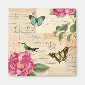 Vintager Magnet mit Rose und Schmetterlingen (Vorne)