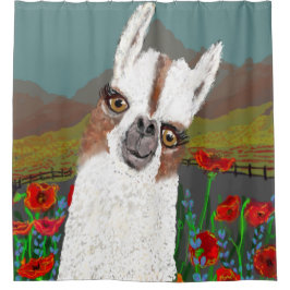 Vintager Mama Llama in einem Mohnfeld Duschvorhang