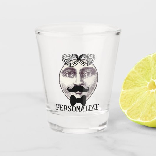 Vintager Mann auf dem Barkeeper Schnurrbart Krawat Schnapsglas (Vorderseite)