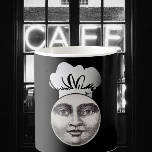 Vintager Mann auf dem Mond Koch mit vollem Gesicht Kaffeetasse