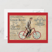 Vintager Mann, der rotes Fahrrad fährt Postkarte (Vorne/Hinten)