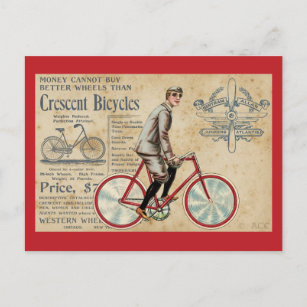 Vintager Mann, der rotes Fahrrad fährt Postkarte