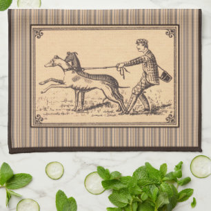 Vintager Mann-gehender Windhund-Druck Handtuch