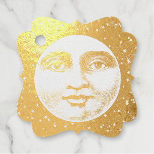 Vintager Mann im Mond, Goldfolie im Vollgesicht Geschenkanhänger