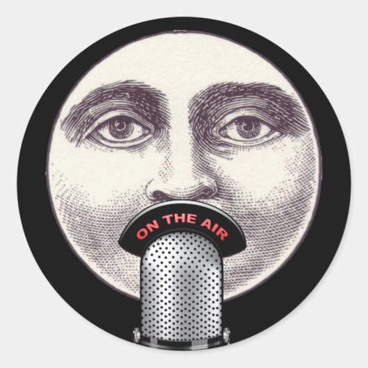 Vintager Mann im Mond, Vollbildmikrofon schwarz Runder Aufkleber (Vorderseite)