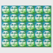 Vintager Mann im Mond Vollgesicht aquamariner blau Geschenkpapier (Flach)