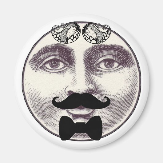 Vintager Mann im Mond Vollgesicht Schnurrbart Kraw Magnet (Vorne)
