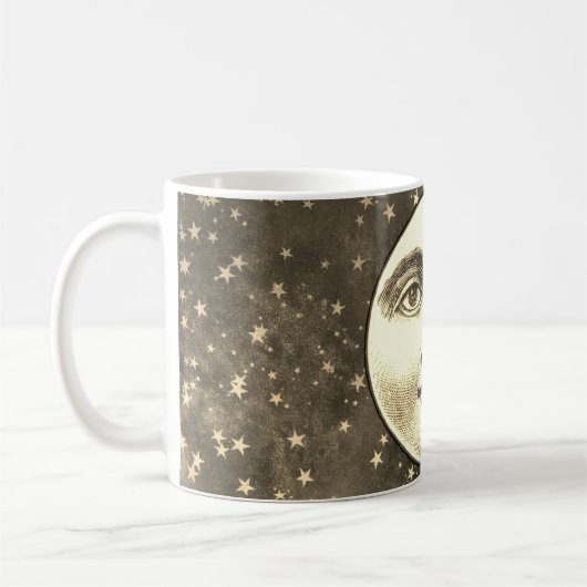 Vintager Mann im Mond, Vollgesichtssepia, Goldbrau Kaffeetasse (Links)