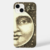 Vintager Mann im Mond Vollmond Gesicht Sepia Gold