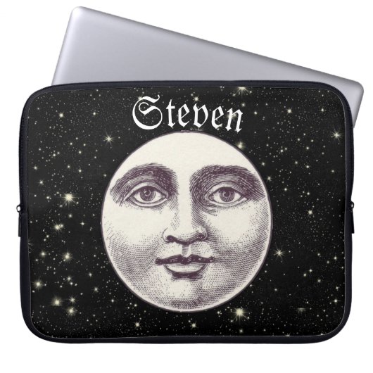 Vintager Mann im Vollmond Gesicht Schwarz-weiß Laptopschutzhülle (Vorderseite)