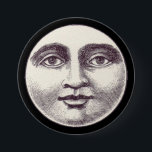 Vintager Mann im Vollmondgesicht Button<br><div class="desc">Der klassische Mann auf dem Mond in schwarz-weiß.</div>