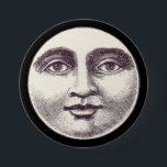 Vintager Mann im Vollmondgesicht Button<br><div class="desc">Der klassische Mann auf dem Mond in schwarz-weiß.</div>