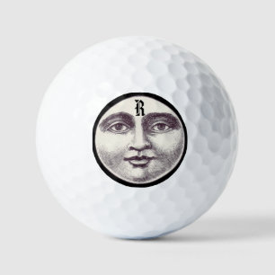 Vintager Mann im Vollmondgesicht Golfball