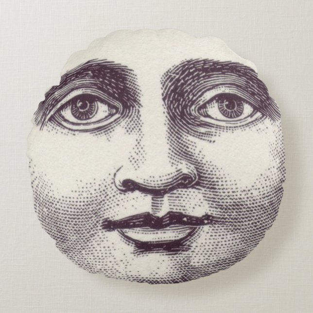 Vintager Mann im Vollmondgesicht Rundes Kissen (Vorderseite)
