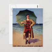 Vintager Mann Meeresbadewanne Anzug Regenschirmpos Postkarte (Vorne/Hinten)
