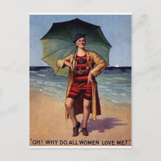 Vintager Mann Meeresbadewanne Anzug Regenschirmpos Postkarte
