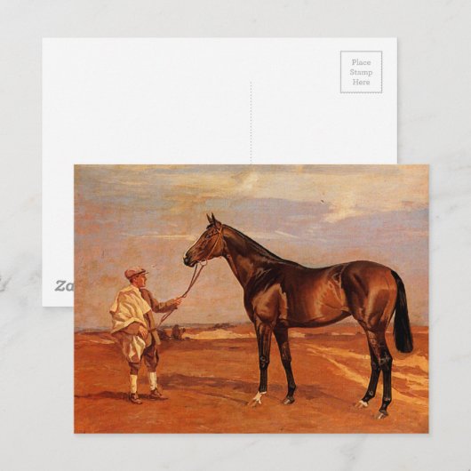 Vintager Mann mit braunem Rennpferd Postkarte (Vorne/Hinten)