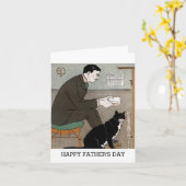 Vintager Mann mit Cat Happy Vatertag Karte (Gelbe Blume)