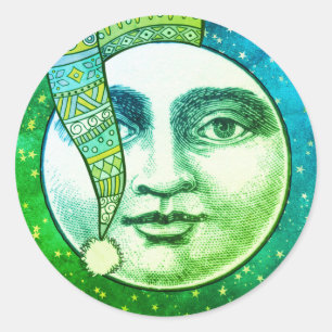 Vintager Mann Mond Vollblut blaue Wintermütze Runder Aufkleber