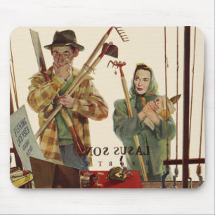 Vintager Mann und Ehefrau mit Gartenwerkzeugen Mousepad