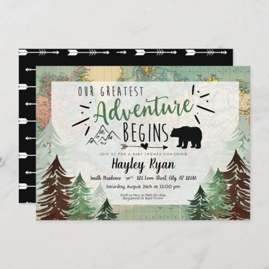 Vintager Map Baby Boy Unser Bestes Abenteuer Einladung (Vorne/Hinten)