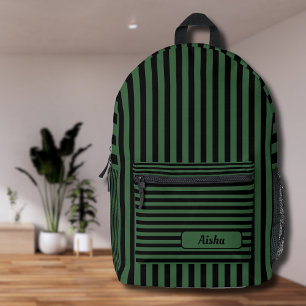 Vintager Markenname Hunter Green Black Striping Bedruckter Rucksack